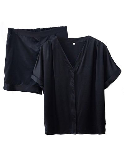 Soft Strokes Silk Pure Mulberry Silk Top And Shorts Set - Black