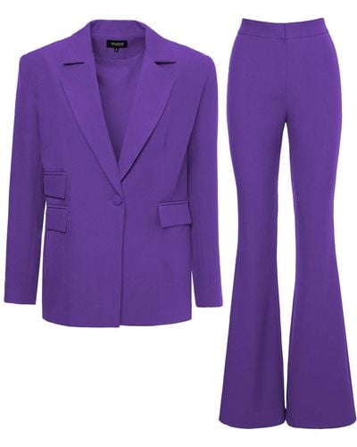 BLUZAT Deep Purple Suit With Regular Blazer With Double Pocket And Flared Trousers