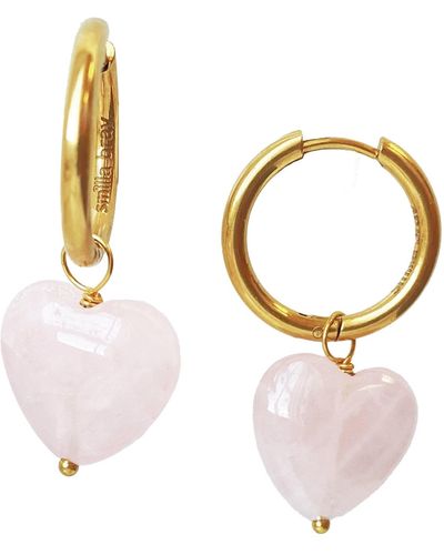 Smilla Brav Rose Quartz Heart Hoop Earrings Tabitha - Metallic