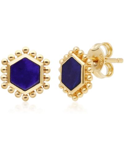 Gemondo Lapis Lazuli Slice Stud Earrings In Gold Plated Silver - Blue