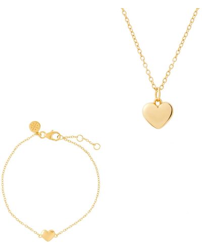 Cartilage Cartel Puffed Heart Necklace And Bracelet - Metallic
