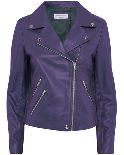 James Lakeland Purple Leather Zip Jacket - Blue