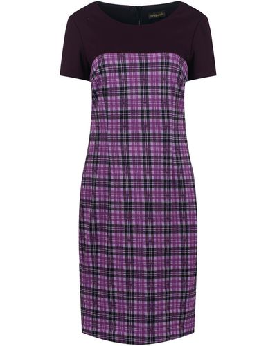 Conquista Fitted Short Sleeve Mauve Check Dress - Purple