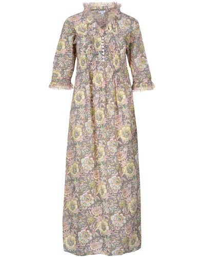 At Last Cotton Annabel Maxi Dress In Dave Floral - Natural
