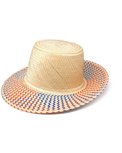 Washein Luz Red & Short Brim Straw Hat - Natural