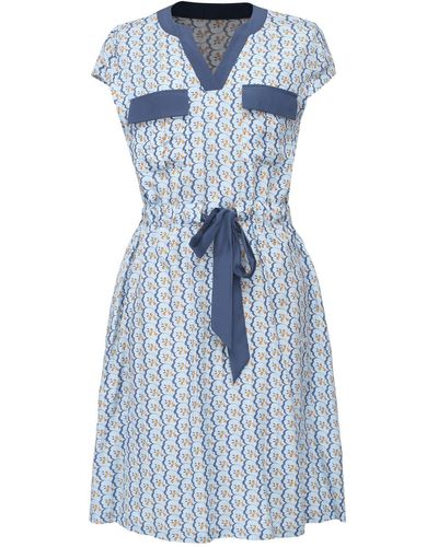 Smart and Joy Tunic Dress With Drawstring Belt And Geometric Print - Blue