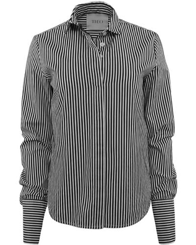 Theo the Label Larisa Striped Shirt - Gray