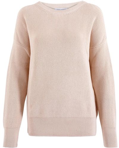 Paul James Knitwear Neutrals S Cotton Ribbed Crew Neck Tiffany Sweater - Pink