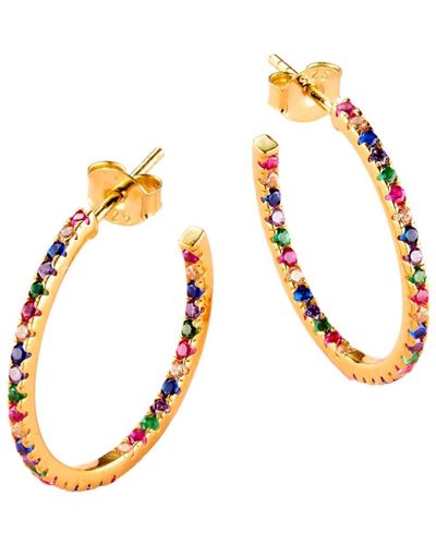 Posh Totty Designs Yellow Plated Rainbow Cz Birthstone Hoop Earrings - Metallic