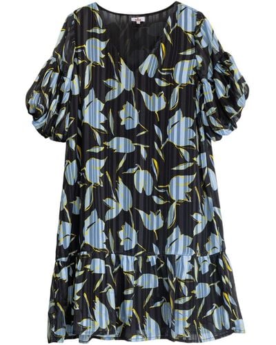 Niza Short Dress With Ruffle And Short Puffed Sleeves - Black