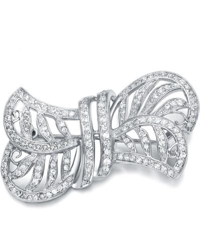 Genevive Jewelry Cubic Zirconia Sterling Silver White Gold Plated Bow Pin
