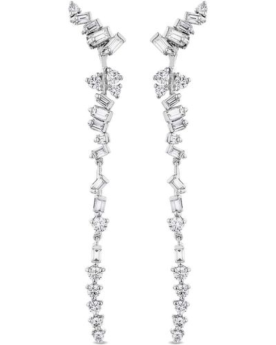 SALLY SKOUFIS Baguette Drop Earrings With Made White Diamonds In Sterling Silver
