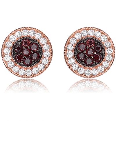 Genevive Jewelry Sterling Silver Rose Gold Plated Coffee Cubic Zirconia Paved Roaring Studs Earring - Brown