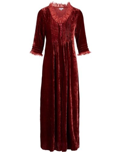 At Last Silk Velvet Annabel Dress In Terracotta - Red