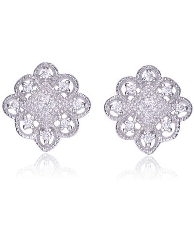 Genevive Jewelry Cubic Zirconia Ss White Gold Plated Lace Design Square Shape Earrings - Multicolour