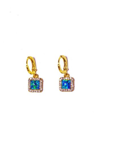 EUNOIA Jewels Lucid Square Opal Diamante Gold huggie Earrings - Blue