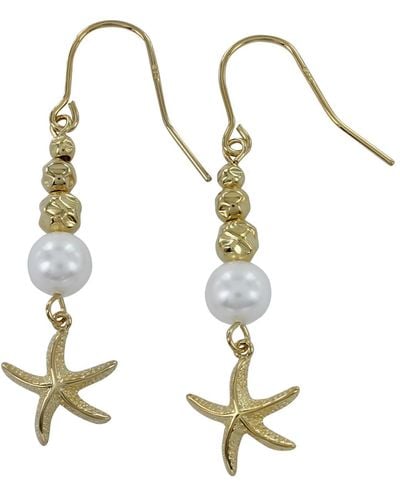 Reeves & Reeves Pretty Starfish And Pearl Gold Drop Earrings - Metallic