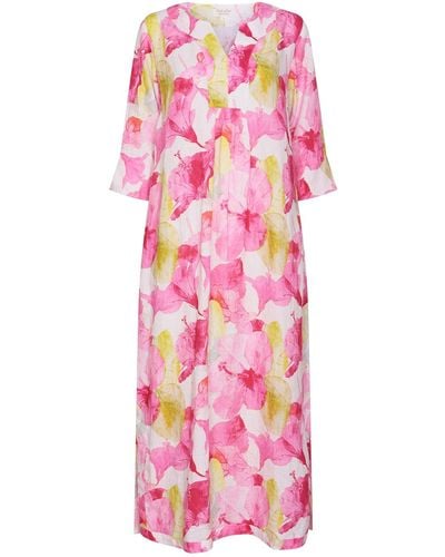 NoLoGo-chic Hibiscus Hill Print Maxi Dress Linen - Pink