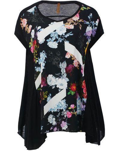 Conquista Blooming Contrast Oversized Top - Black
