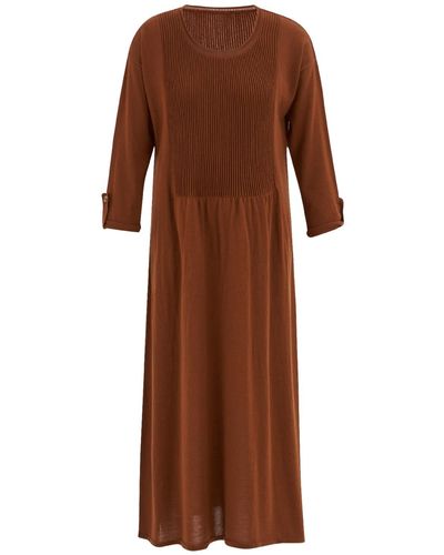 Peraluna 3d Vertical Striped Midi Knit Dress - Brown