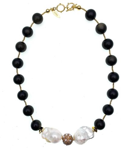 Farra Gemstone With Baroque Pearl Statement Necklace - Black
