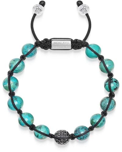 Nialaya Black Diamond Beaded Bracelet With Turquoise And Sterling Silver - Blue