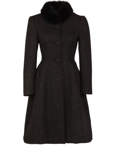 Santinni Starlet Wool Tweed Dress Coat With Faux Fur In Nero - Black