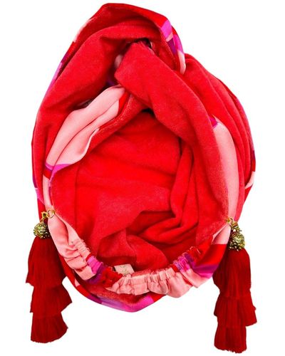Julia Clancey New Jcjc Pink Raspberry Silk & Terry Mini Doardo Turban - Red