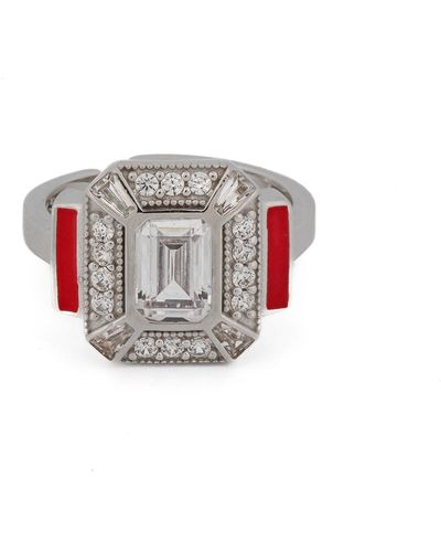 Ebru Jewelry Sterling Silver Pave Diamond & Red Enamel Ring - White