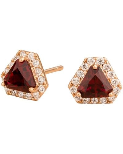 Juvetti Diana Earrings In Ruby & Diamond Set With Pink Gold - Brown