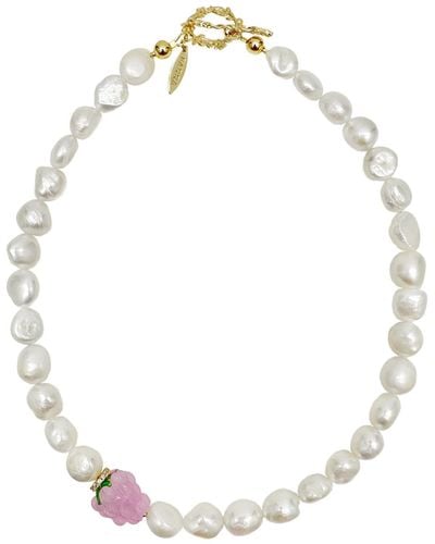 Farra Irregular Shaped Freshwater Pearls With Pink Raspberry Necklace - Metallic