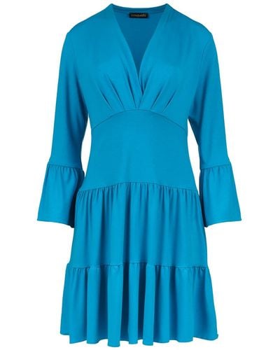 Conquista Turquoise Jersey Tiered Dress - Blue