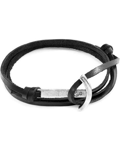 Anchor and Crew Coal Black Clipper Anchor Silver & Flat Leather Bracelet