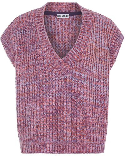 Cara & The Sky Sara V Neck Twist Sleeveless Sweater Vest - Purple