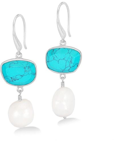 Dower & Hall Turquoise Pebble & Pearl Drop Earrings In - Blue