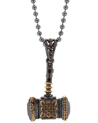 Ebru Jewelry Viking Thor Hammer Sterling Silver & Gold Pendant Necklace - White