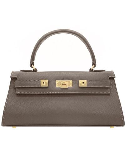Lalage Beaumont Neutrals Maya East West Caribou Soft Grainy Print Calf Leather Handbag - Gray