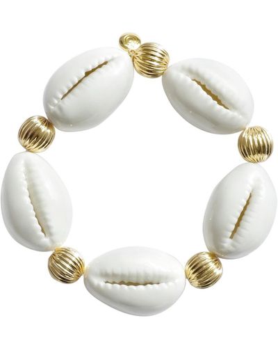 POPORCELAIN Porcelain Cowrie Shell Stretch Bracelet - Metallic