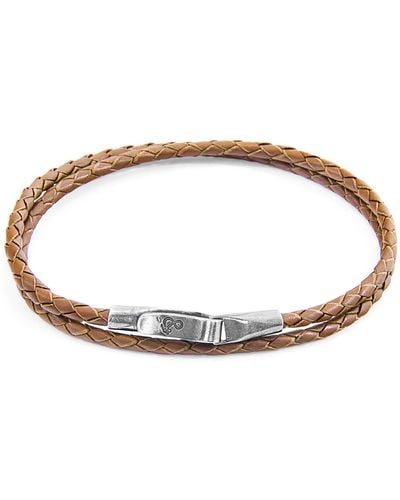 Anchor and Crew Light Brown Liverpool Silver & Braided Leather Bracelet