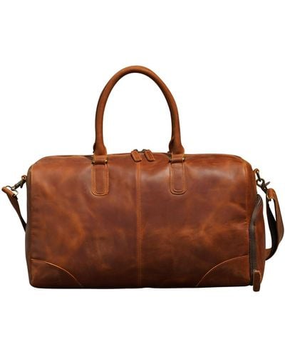 Touri Genuine Leather Gym Bag With Shoe Storage - Brown