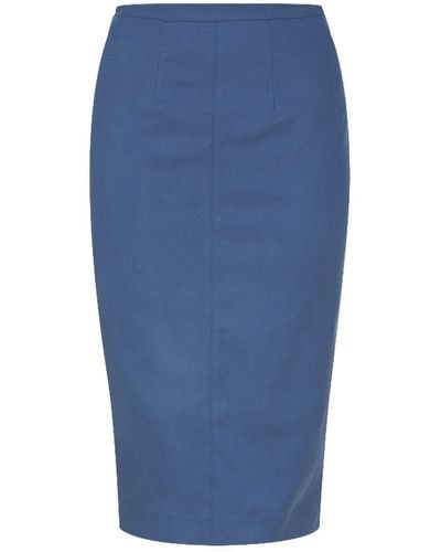 Conquista Navy Fitted Midi Skirt - Blue