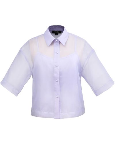 Smart and Joy Short Sleeves Flaps Organza Shirt -light Blue - Purple