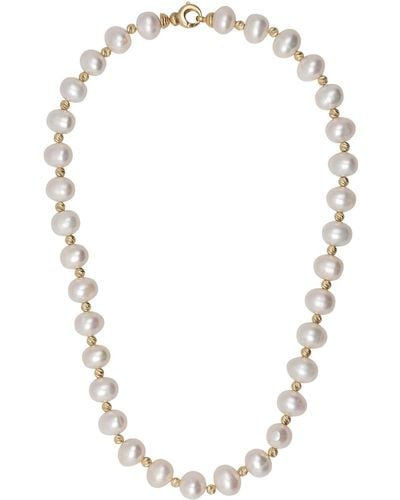 LÁTELITA London Solid 14k Gold Classic Natural Pearl Necklace - Metallic