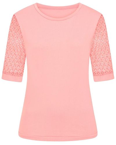 Sophie Cameron Davies Coral Cotton Lace Sleeve T-shirt - Pink