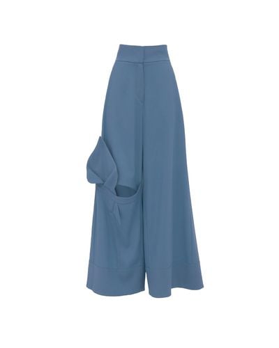 Julia Allert Wide Flared Trousers With Calla Flower Pale - Blue