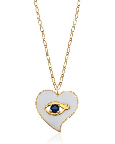 Milou Jewelry Heart Pendant Necklace With Evil Eye - White