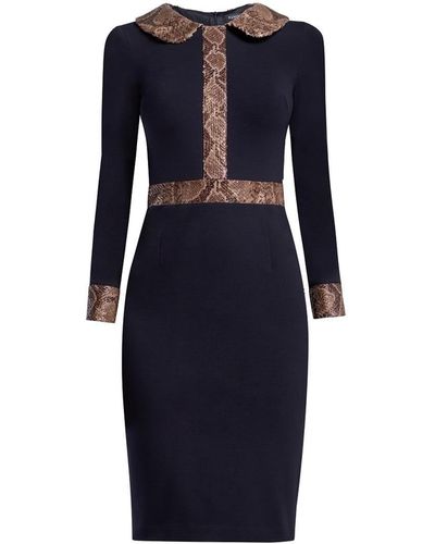 Rumour London Lynn Black Jersey Dress With Snake-effect Trim - Blue