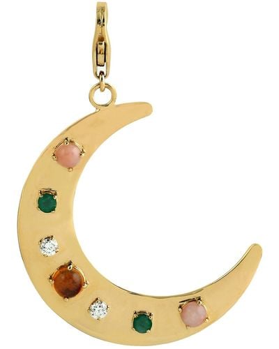 Artisan Prong Set Diamond & Emerald With Opal And Citrine In 18k Gold Crescent Half Moon Charm - Metallic