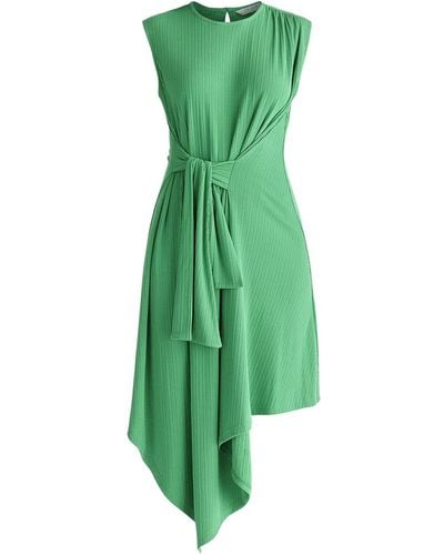 Paisie Ribbed Asymmetric Hem Dress In - Green