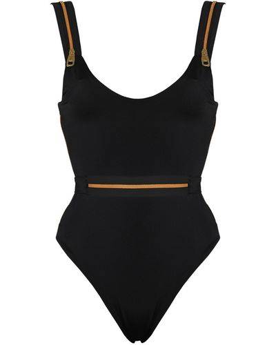 ANTONINIAS Ripple One-piece Swimwear With Decorative Zips In Black